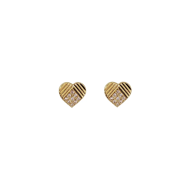 infinity earrings for women-Pattern Heart Stud Earrings (14K)