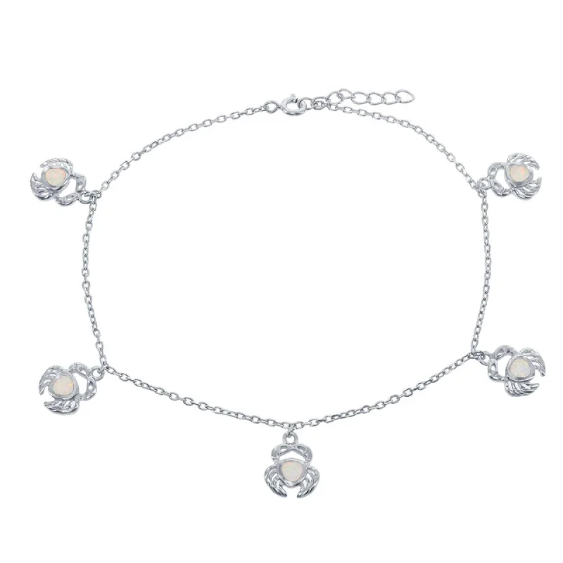 thick anklets for women-Opalata Women's Anklet - Sterling Silver Material White Opal Crab Design | R-9242