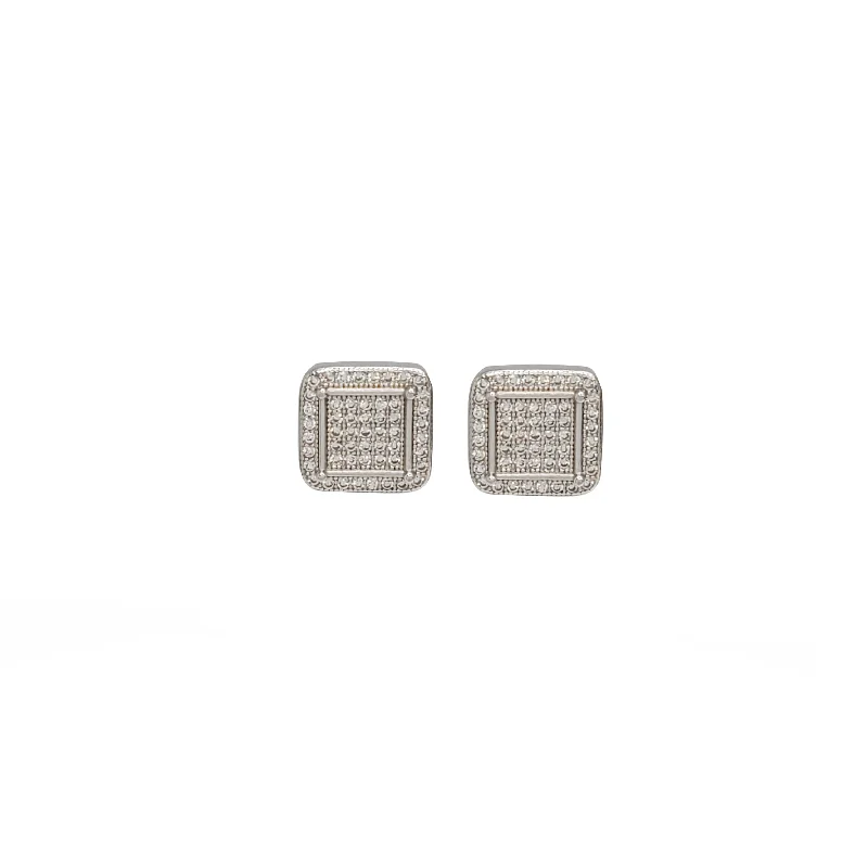 hoop earrings for everyday wear for women-Zirconia Square Shape Stud Earrings (Silver)