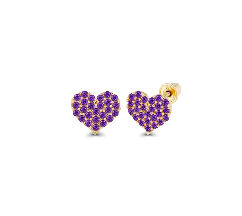 boho earrings for women-Heart Stud Earrings (14K)