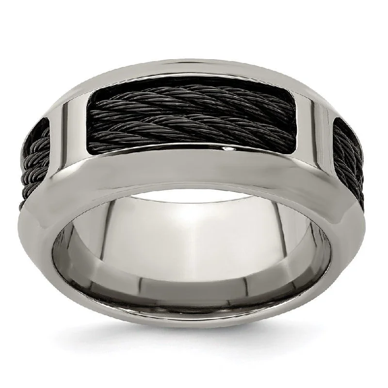 rose gold engagement rings for women-Edward Mirell Stainless Steel and Black Ti Double Cable 10.75mm Band