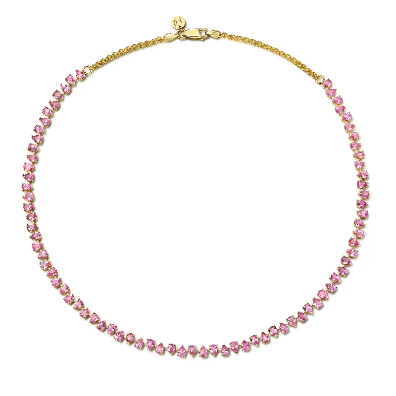 royal necklace for women-Baby Reverse Water Drop Pink Sapphire Tennis Necklace | Ready to Ship