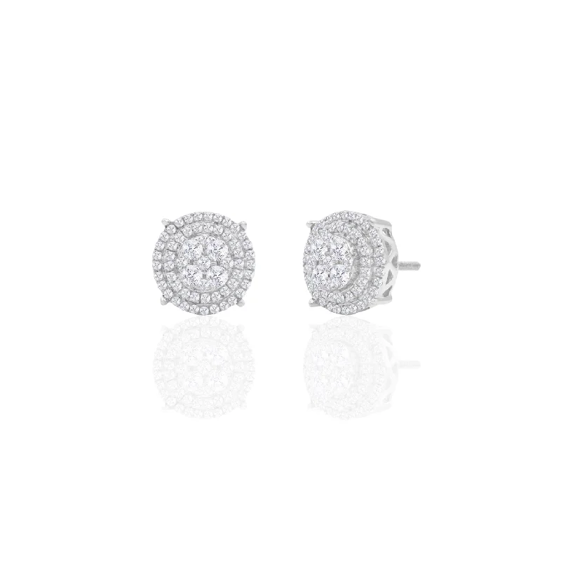 classy earrings for women-Diamond Cluster Round Stud Earrings (14K)