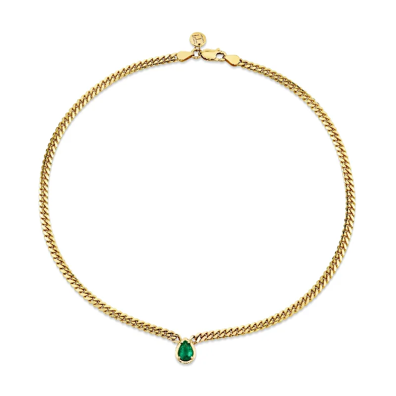 infinity chain necklace for women-Queen Pear Emerald Cuban Choker