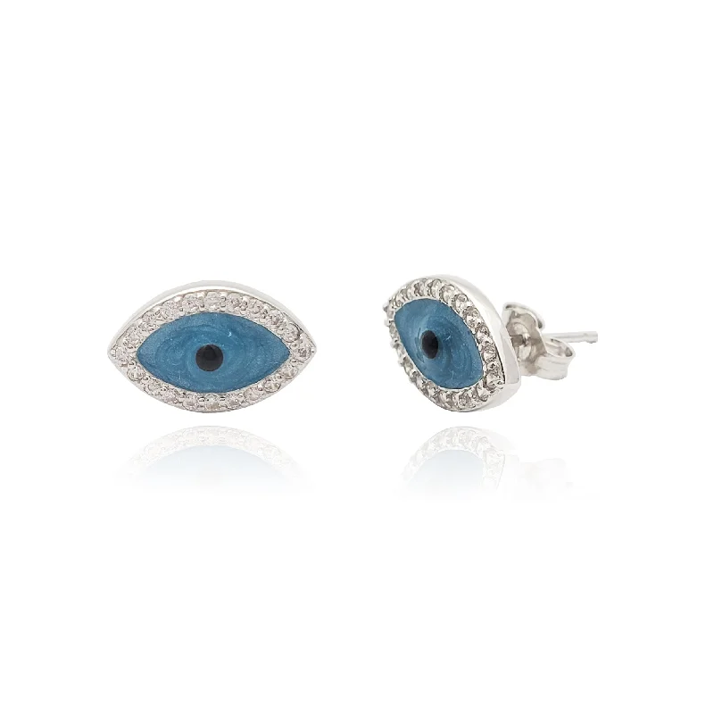 personalized earrings for women-Evil Eye Stud Earrings (Silver)