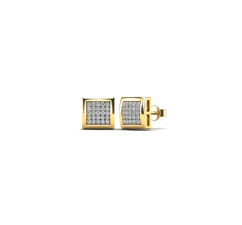 gold earrings for women-Diamond Square Stud Earrings (14K)