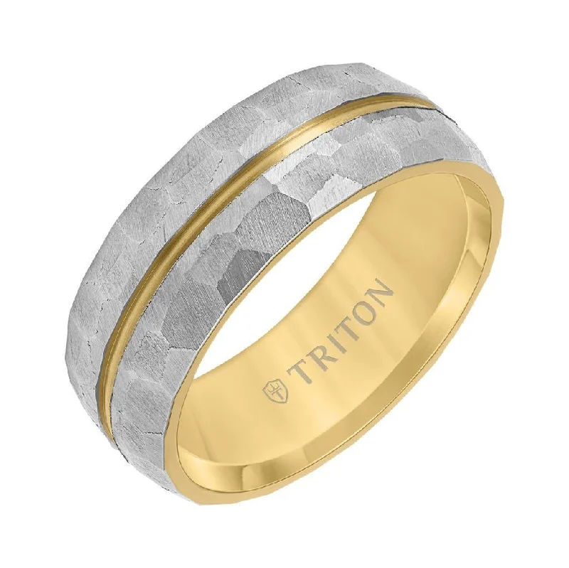 unique engagement rings for women-HELIOS 8MM Grey Titanium and Yellow PVD-Plated Ring with Brushed Finish