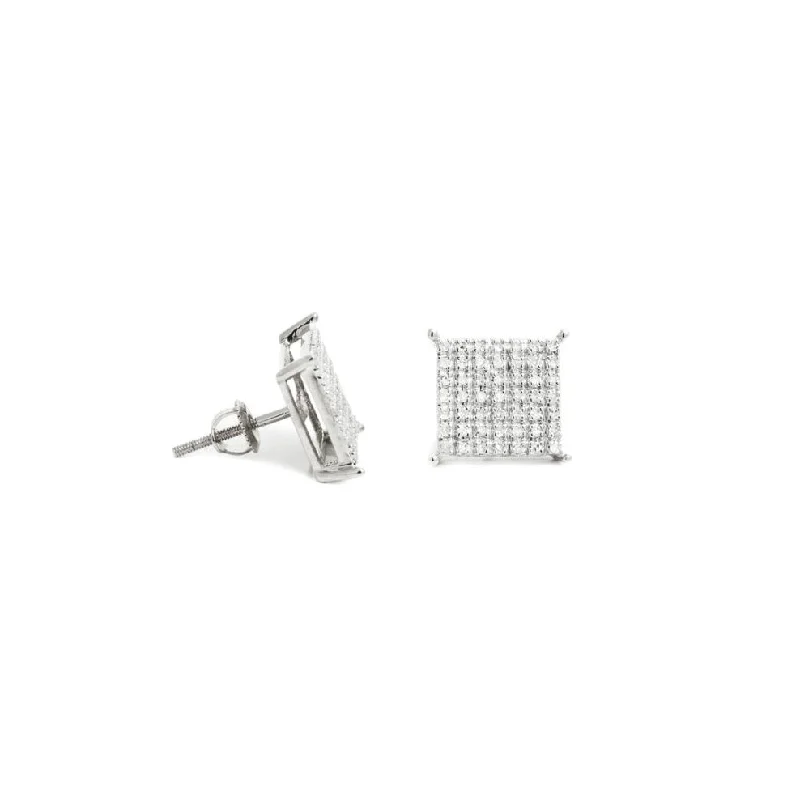 art deco earrings for women-Iced-Out Diamond Square Earrings (14K)