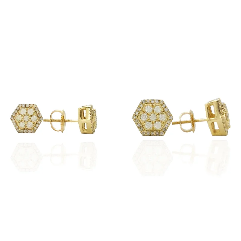 lightweight earrings for women-Diamond Hexagon Stud Earring (14K)