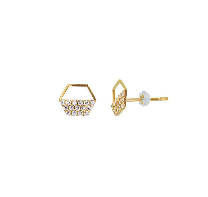 small earrings for women-Half Open Hexagon Earrings (14K)