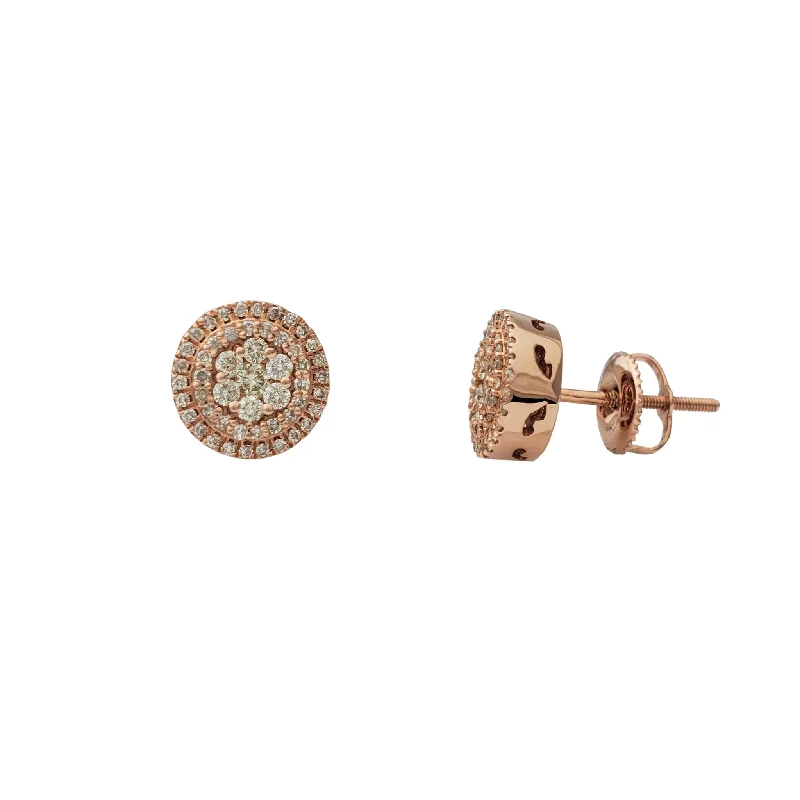 engagement earrings for women-Diamond Cluster Round Rose Stud Earrings (14K)