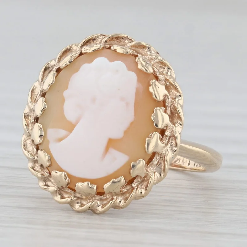 halo ring engagement rings for women-Vintage Carved Shell Cameo Ring 10k Yellow Gold Size 6 Figural