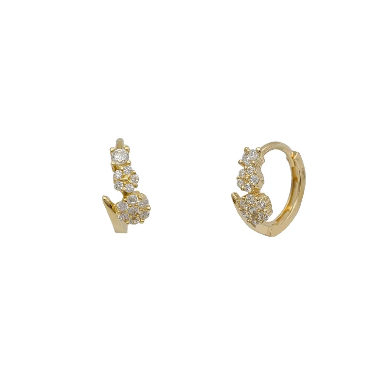 wedding stud earrings for women-Flowers & Tail Huggie Earrings (14K)