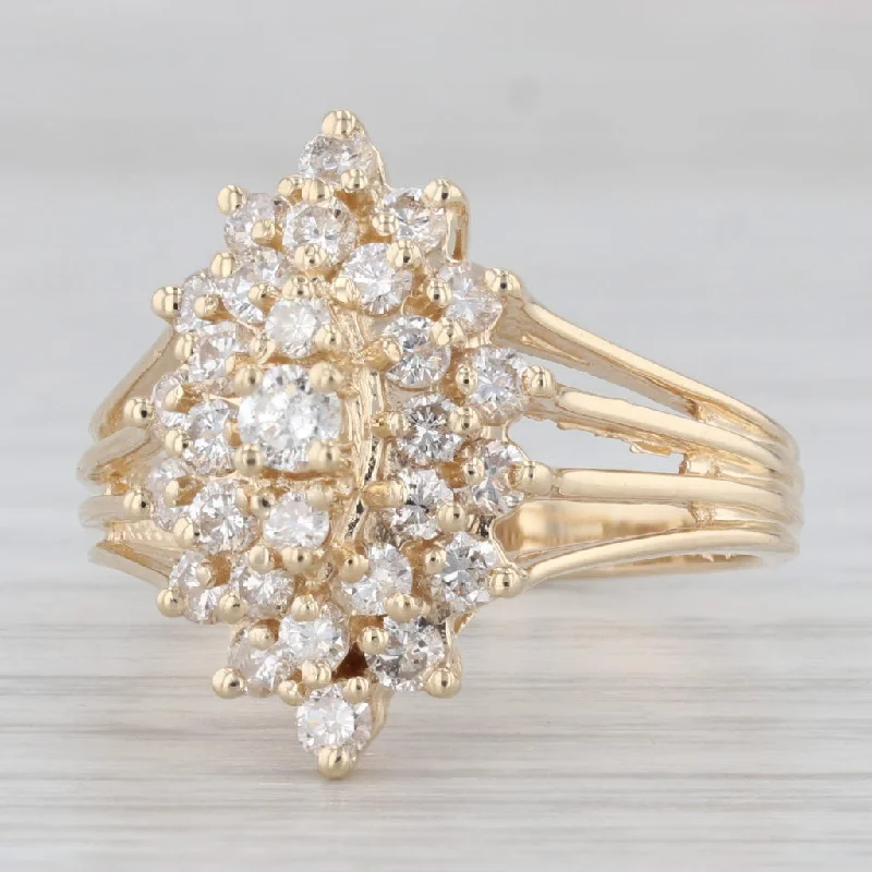 wedding set engagement rings for women-1.25ctw Diamond Cluster Ring 14k Yellow Gold Size 8.75 Cocktail