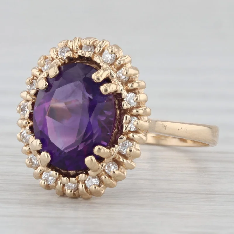 engagement rings with platinum settings for women-2.62ctw Oval Amethyst Diamond Halo Ring 14k Yellow Gold Size 7.25