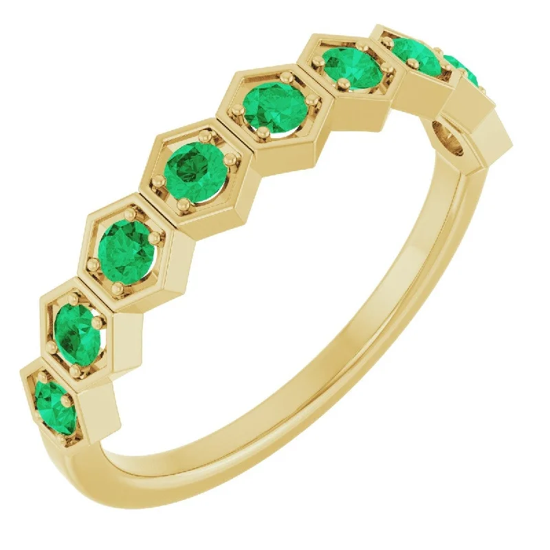 vintage diamond engagement rings for women-14K Yellow Lab-Grown Emerald Stackable Ring