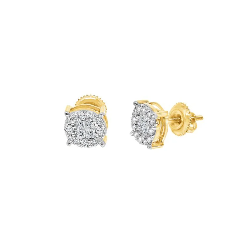 silver drop earrings for women-Diamond Round Stud Earrings (14K)