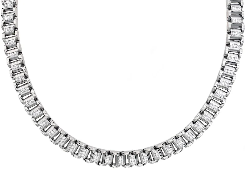 dainty necklace for women-Mens Stainless Steel Link Necklace With Cubic Zirconia