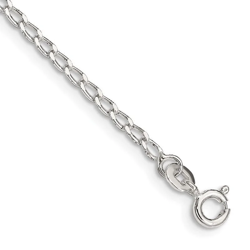 single strand anklets for women-Sterling Silver 2mm Open Elongated Link Chain Anklet