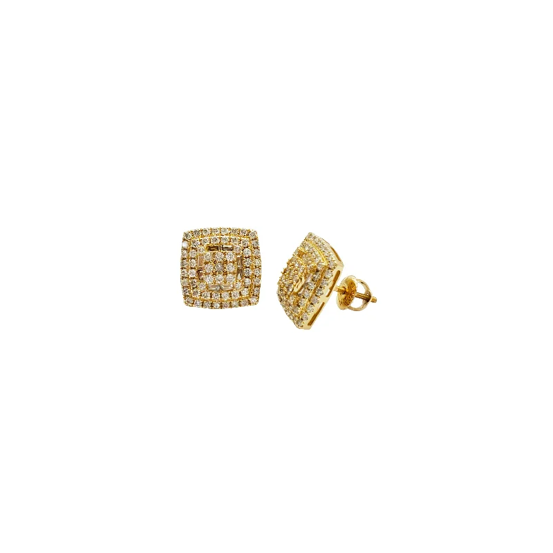 delicate earrings for women-Iced-Out Diamond Square Shape Stud Earrings (14K)