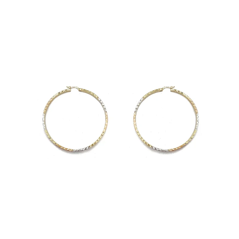 large earrings for women-Tri-Color Flat Square Hoop (14K)