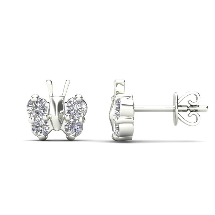 delicate earrings for women-Diamond White Gold Butterfly Earring (14K)