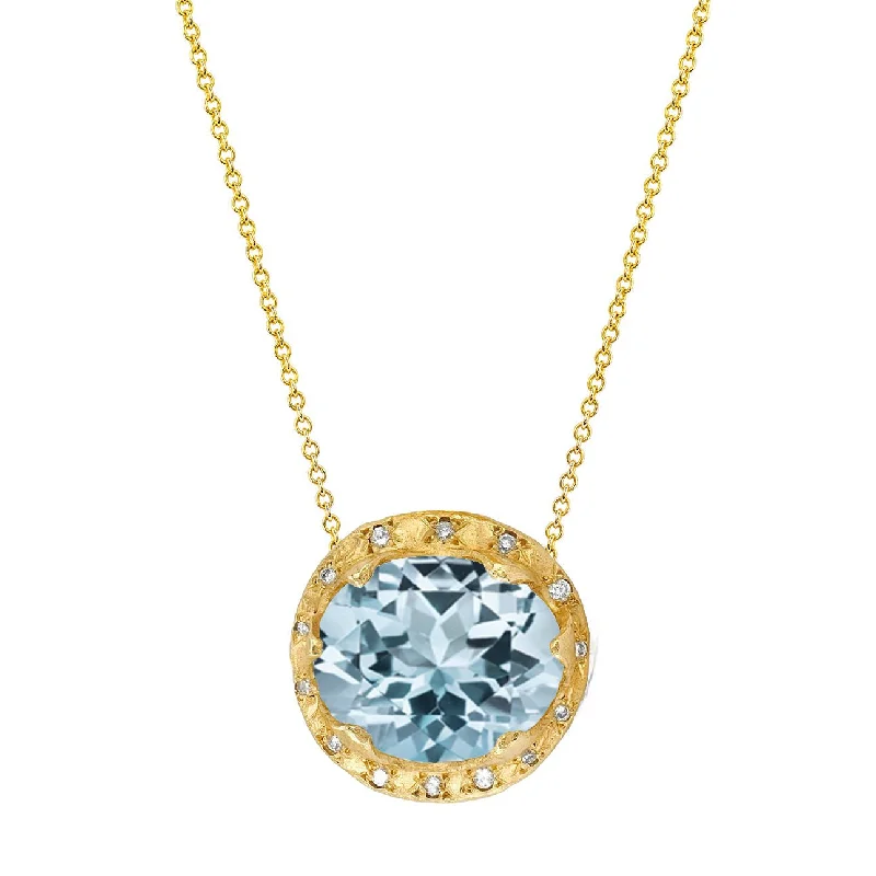 evening necklace for women-Queen Oval Aquamarine Necklace with Sprinkled Diamonds