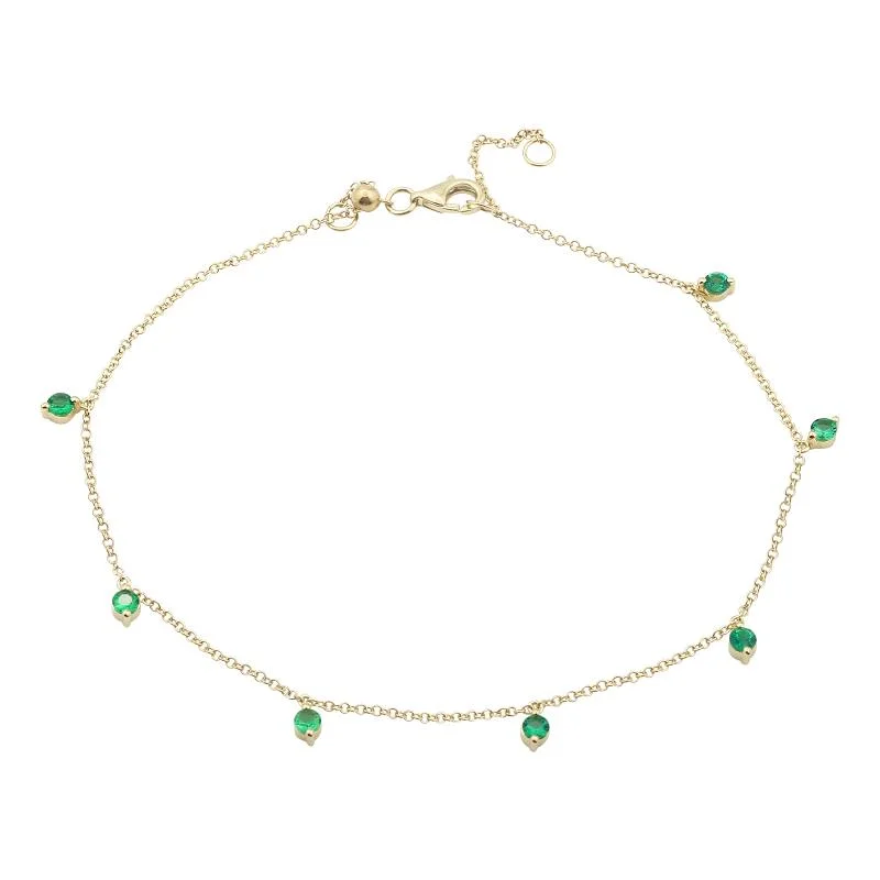 woven anklets for women-14k Yellow Gold Emerald Dangle Anklet