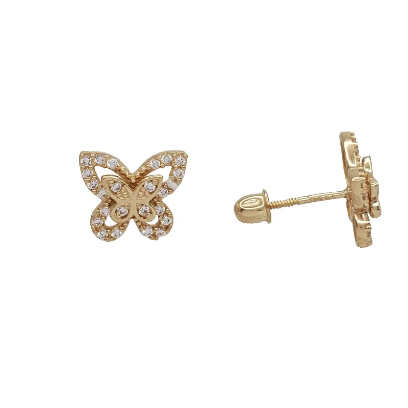 gold dangling earrings for women-Zirconia Butterfly Stud Earrings (14K)