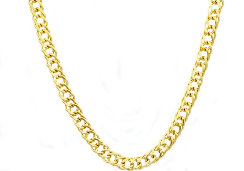 family necklace for women-Mens Gold Stainless Steel Double Link Chain Necklace