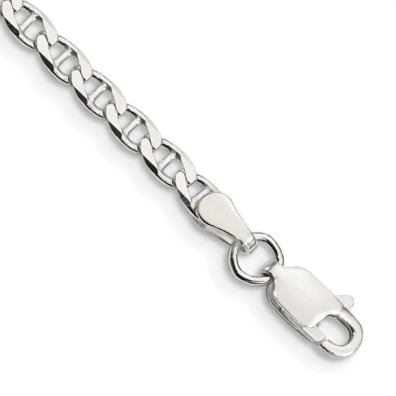 bohemian anklets for women-Sterling Silver 3.15mm Flat Cuban Anchor Chain Anklet