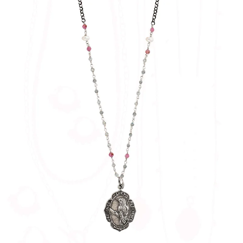 heart-shaped necklace for women-Hummingbird Nature Saint Necklace on Rosary Chain