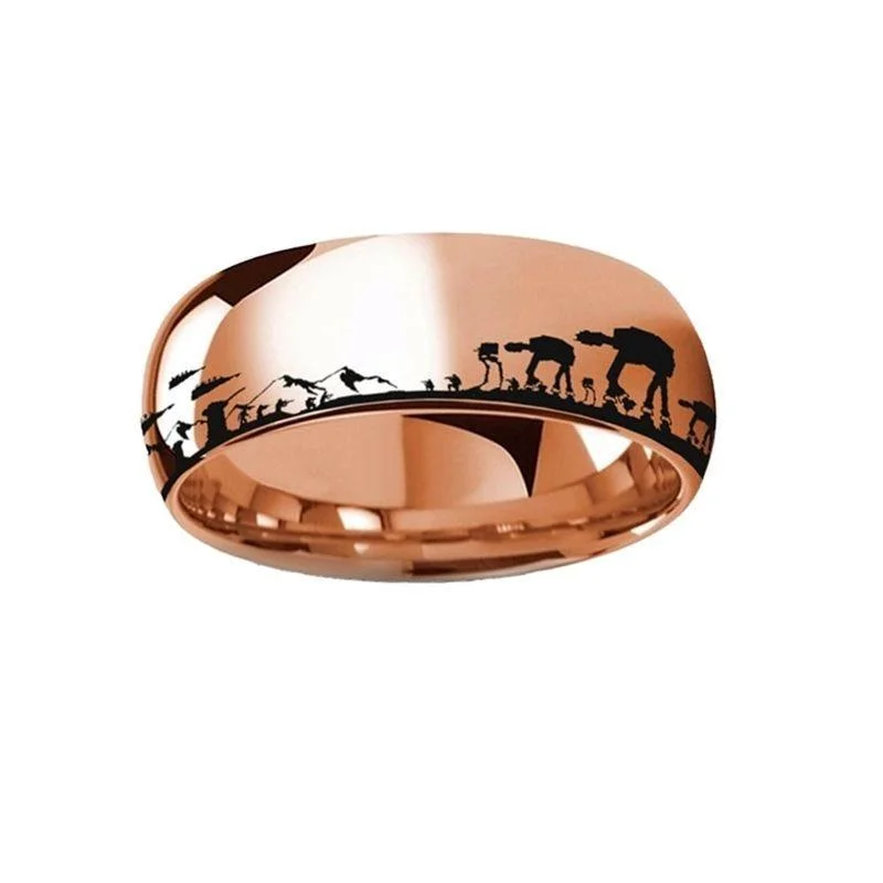 beautiful engagement rings for women-Hoth Battle Star Wars Alliance Galactic Imperial Invasion ATAT ATST Rose Gold Plated Tungsten Engraved Ring - 4mm - 8mm