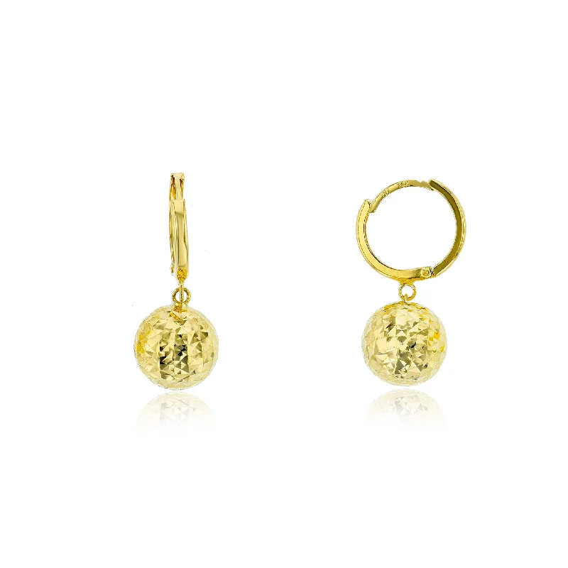 large earrings for women-Faceted Ball Dangling Huggie Earrings (14K)