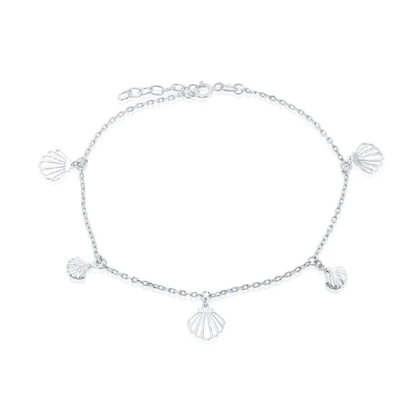 wedding anklets for women-Sterling Silver Alternating Flat and Puffed Seashell Anklet