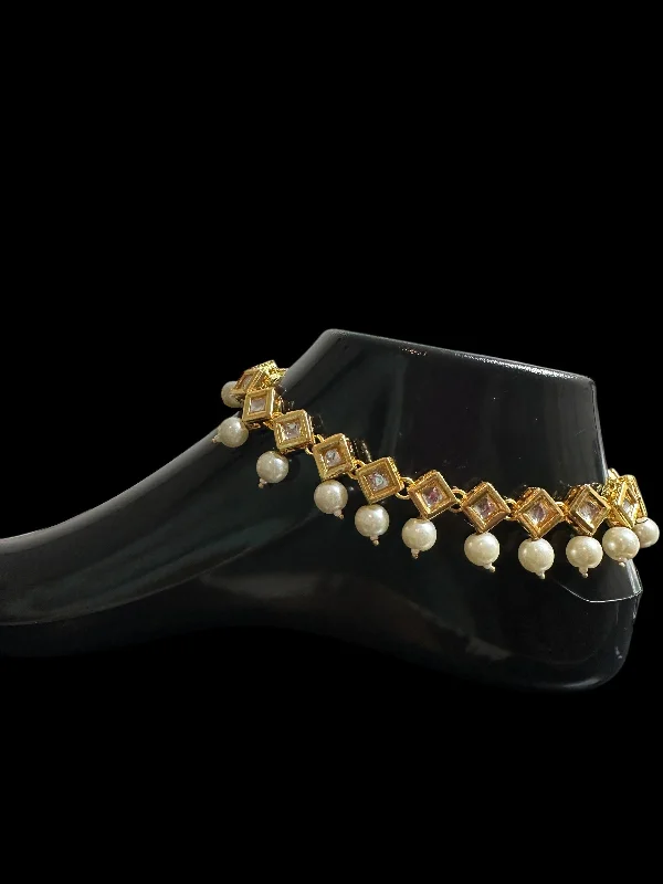 boho anklets for women-Kundan and pearl anklets ( READY TO SHIP )