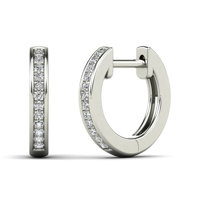 short earrings for women-Diamond Hoop Earrings (14k)