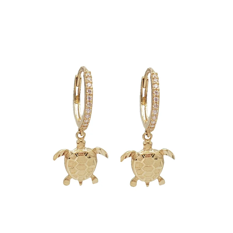 fashion hoop earrings for women-Zirconia Turtle Dangling Earring (14K)