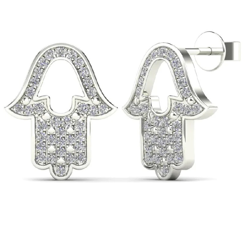 diamond earrings for women-Diamond Hamsa Hand Earrings (14K)