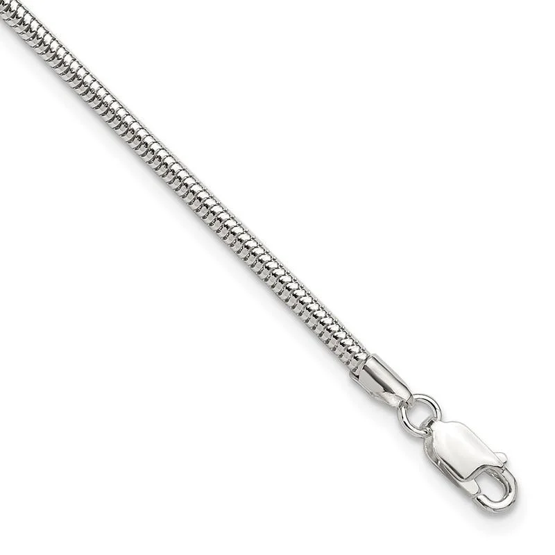 diamond ankle bracelets for women-Sterling Silver 2.5mm Snake Chain 10in Plus 1in ext. Anklet