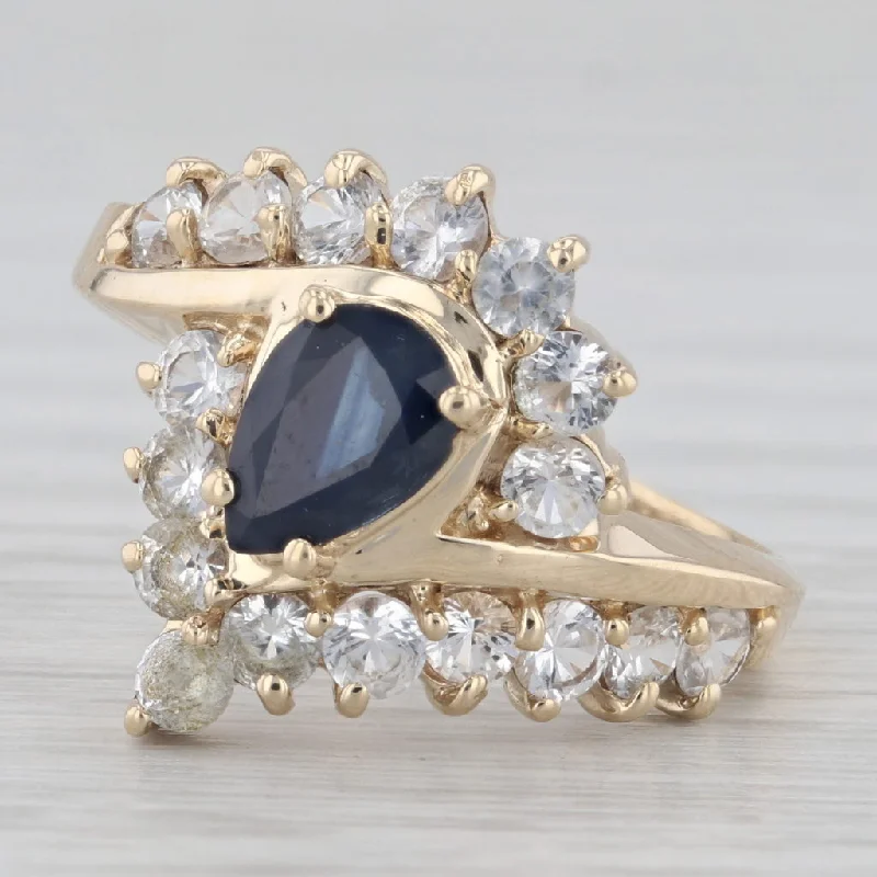 two-tone engagement rings for women-2.30ctw Blue White Sapphire Bypass Ring 10k Yellow Gold Size 7