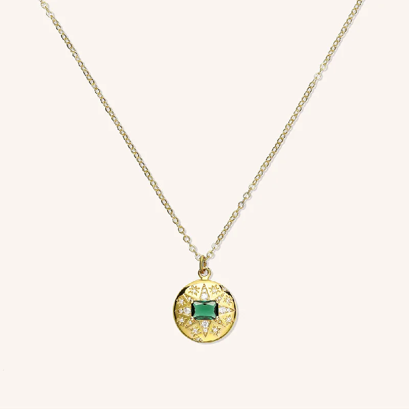 delicate necklace for women-Emerald Sun Pendant Necklace