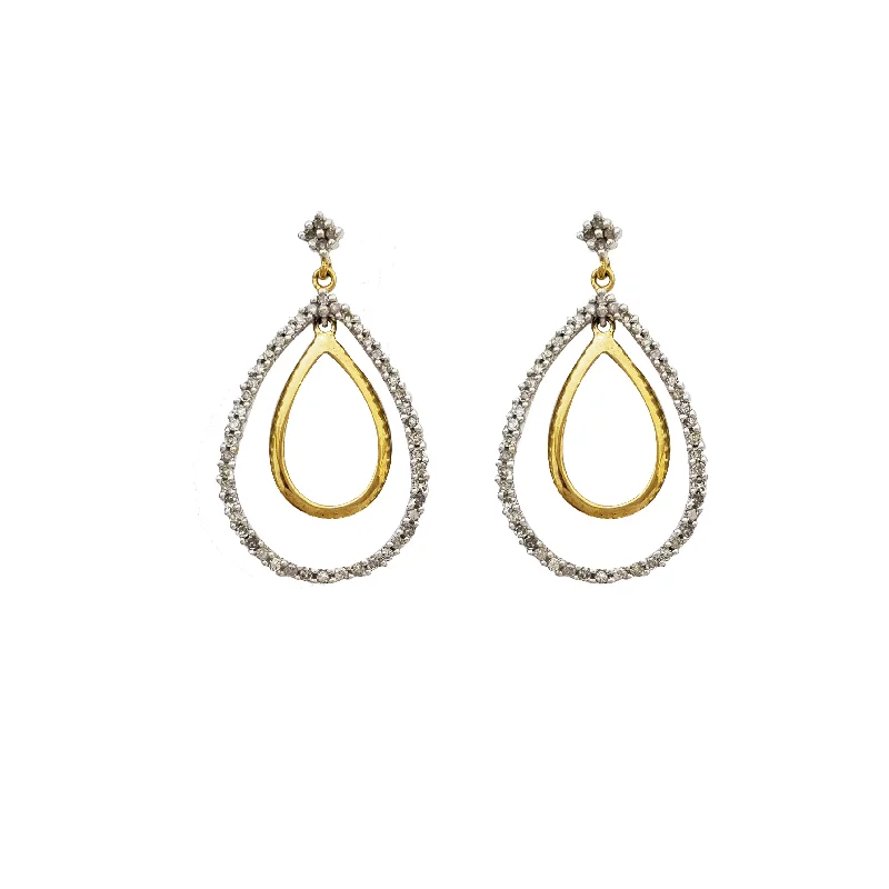 luxury earrings for women-Outlined Teardrop Dangling Diamond Earring (10K)