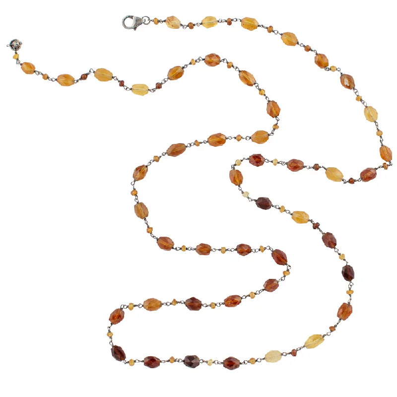 gold necklace for women-Stone Strand Necklace - Hessonite - 32"