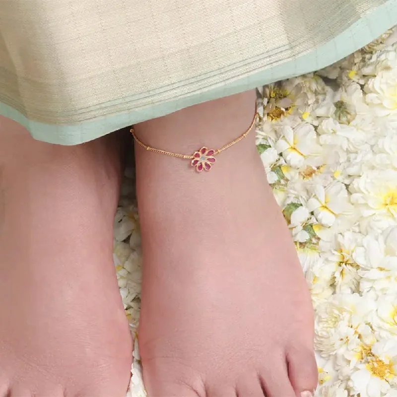 anklets for daily wear for women-Single Silver 92.5 Flower Anklet