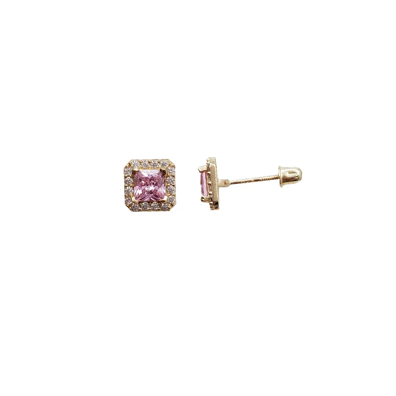 geometric stud earrings for women-Square Cubic Zirconia Stud Earrings (14K)