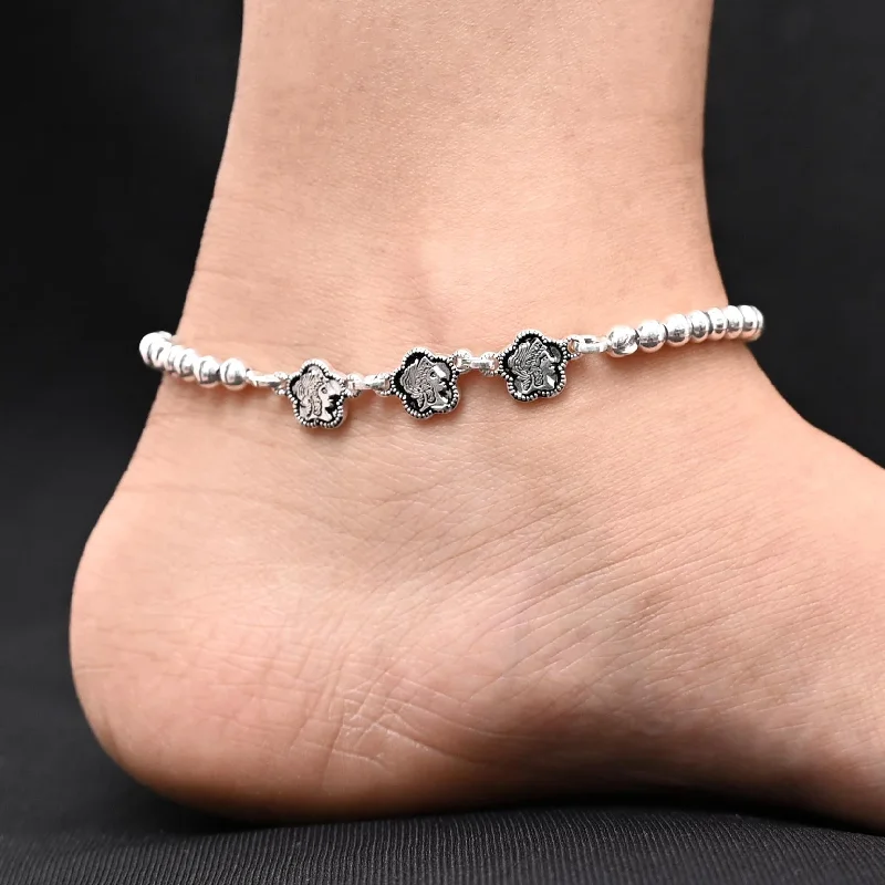 ankle chain with charms for women-Silver Beads Girls Anklets