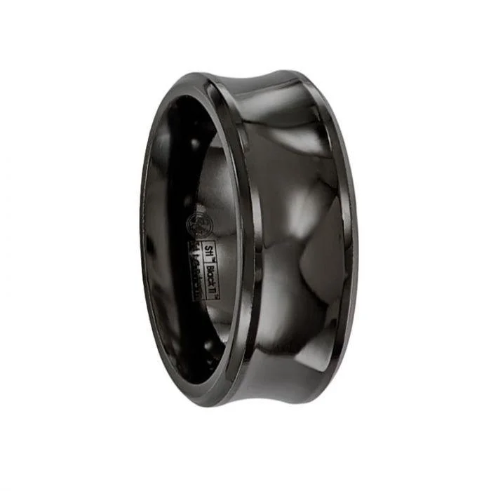 engagement rings with side stones for women-Edward Mirell Titanium Black Ti Polished Concave 9mm Band