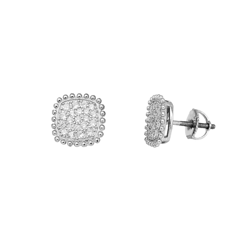 vintage earrings for women-Zirconia Beaded Cluster Stud Earrings (Silver)