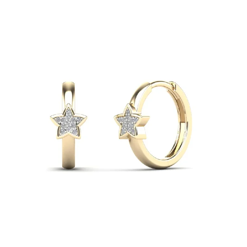 engagement earrings for women-Diamond Star Huggies Earrings (14K)